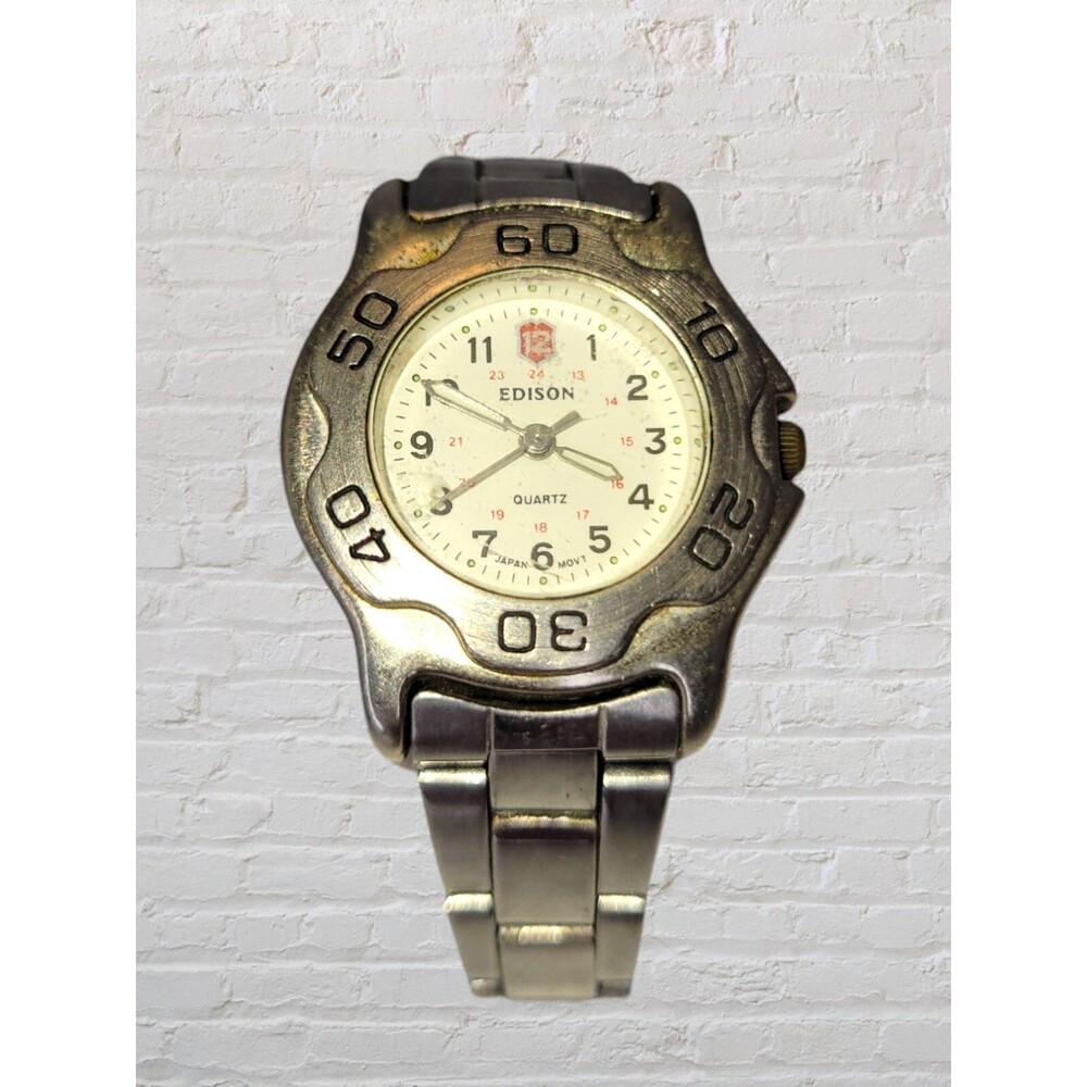 Vtg Edison Unisex Swiss Army Watch SKU# 1940465 Glow in Dark Hands Untested